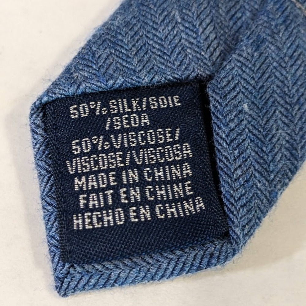 Original Penguin Mens Blue Herringbone Silk Blend Slim Necktie Classic Preppy - Picture 6 of 8